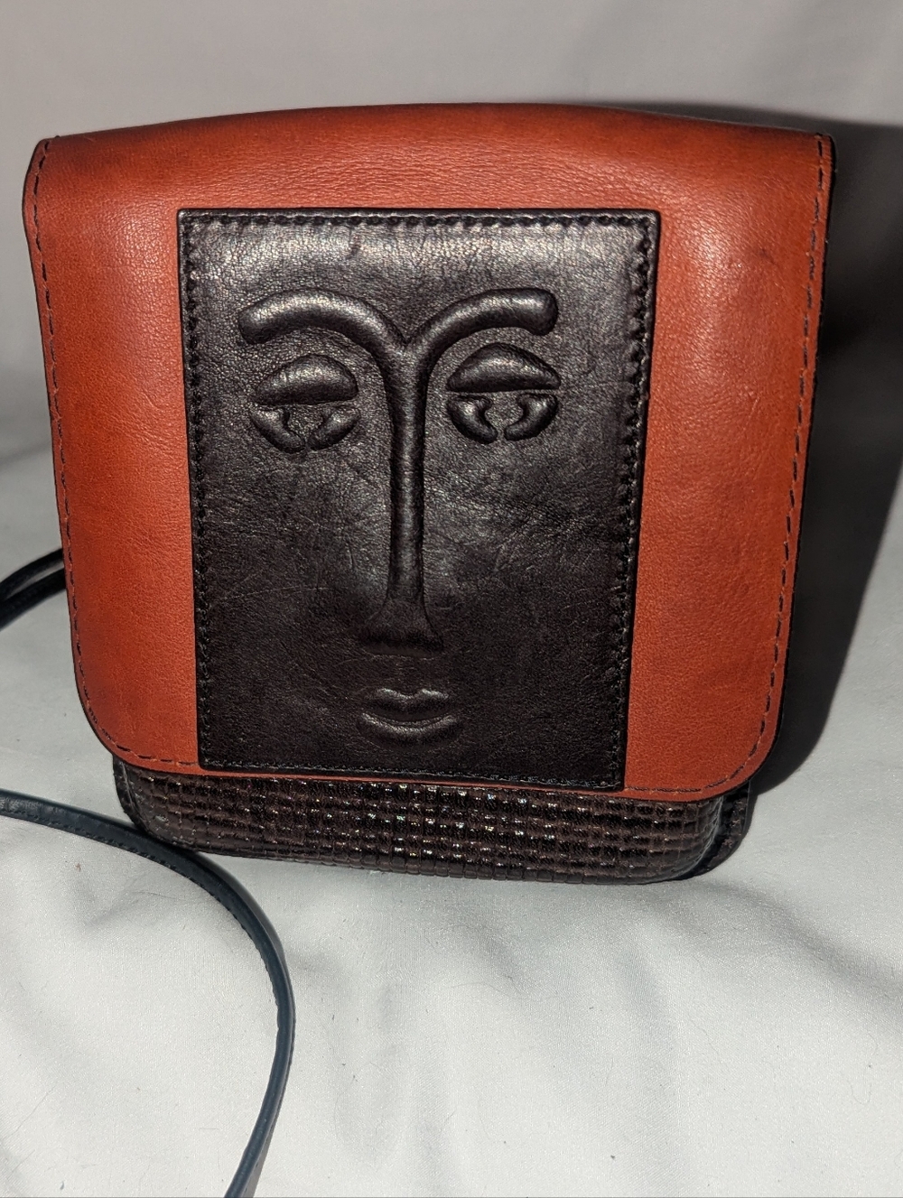 Vintage 90 Robbie Handcrafted Sculptural Leather 3D Embossed Mask Bag.